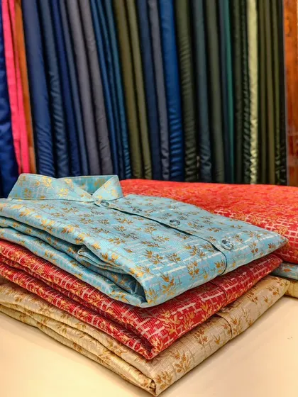 A stack of festive kurtas in various colors and patterns, ready for the Navratri season. I offer a wide range of options to match the color of the day.