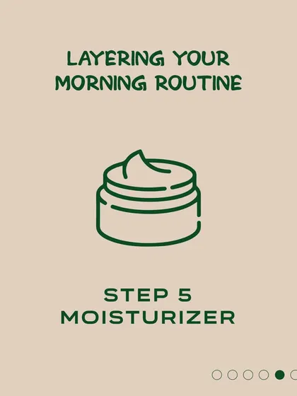 The fifth step is moisturizer. Its job is to lock in hydration from the previous steps and protect your skin's barrier throughout the day, keeping it supple and dewy.