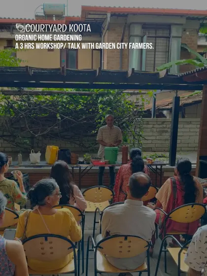 Learning and growing together in our breezy outdoor courtyard. This was an organic home gardening workshop with Garden City Farmers, where participants got their hands dirty and learned about sustainable urban living.