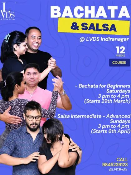 New Bachata and Salsa batches starting at our Indiranagar studio. This poster highlights our 12-week course format, perfect for diving deep into the dance and building a solid foundation.