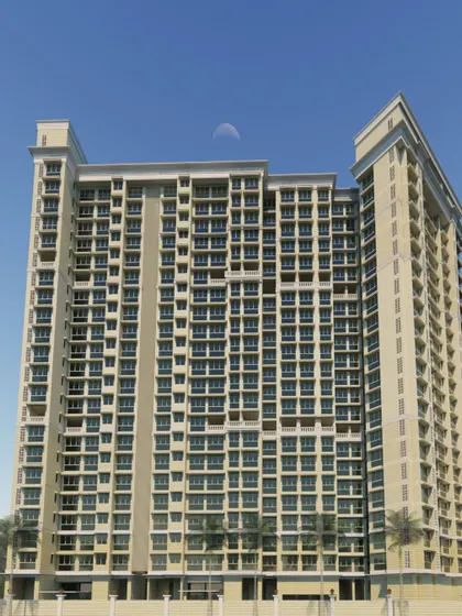 Another view of our Powai residential high-rise, showcasing its elegant form against the sky. The design integrates premium amenities and spacious residences with panoramic views, creating an exclusive lifestyle destination.