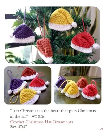 Tiny crochet Santa hat ornaments are one of my most popular Christmas items. They are cute, festive, and fun.