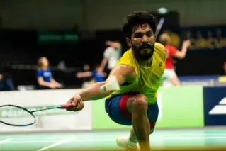 A focused shot of Raghu Mariswamy executing a low defensive shot during the Austria Series 2024.