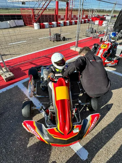 A driver getting ready in the pit lane in Zuera, Spain.