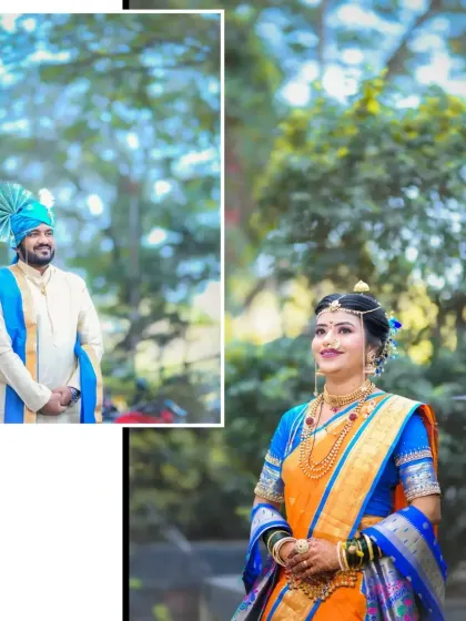 A collage of individual portraits of the bride and groom before they see each other at the ceremony.