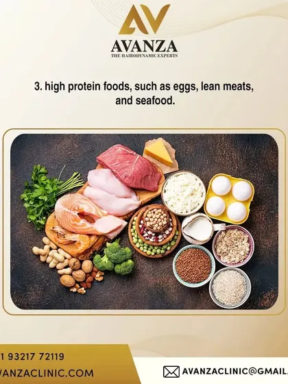 Since hair is made primarily of protein, a diet high in protein is essential. We suggest including eggs, lean meats, and seafood to provide the necessary building blocks for strong hair.