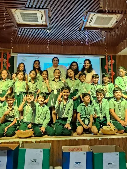 A proud group of newly trained eco-warriors at St. Xavier's. After a session on waste segregation and composting, these students are ready to lead the change in their homes and communities.
