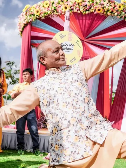Even the elders get into the spirit of the celebration, showing off their dance moves at the Haldi.