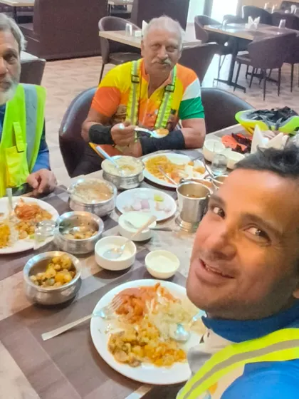 A well-deserved meal for three of our randonneurs. A full plate of food provides the energy needed to conquer hundreds of kilometers.