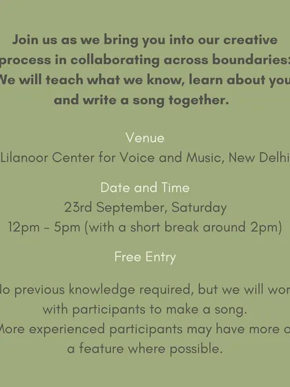 Join us for a free, collaborative songwriting workshop where we will teach what we know, learn about you, and write a song together.