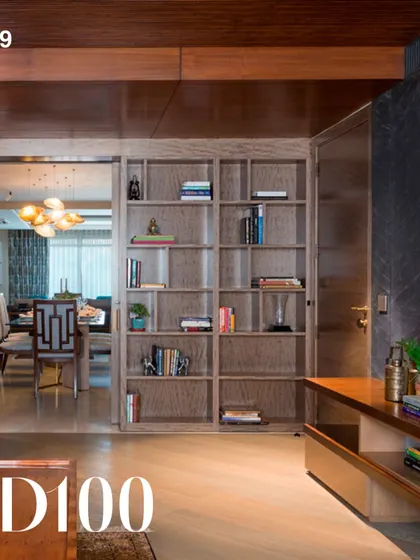 The Chandhiok Residence from our AD100 feature in 2019. This image highlights our expertise in creating sophisticated living spaces with custom cabinetry and a seamless flow between rooms.