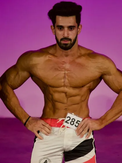 A close-up of my stage condition at Musclemania.