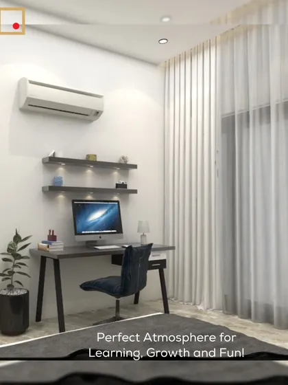 We created the perfect atmosphere for learning and fun with this clean and simple study corner, complete with floating shelves and good lighting.