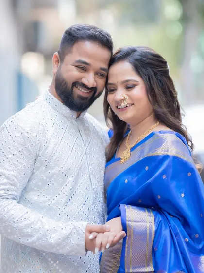 Subtle hues, soft smiles, and forever promises. A beautiful couple portrait from their engagement day.