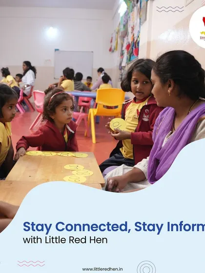 A teacher interacts with a small group of students, highlighting our commitment to keeping parents connected and informed. We provide regular progress reports to share every milestone with you.