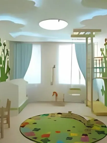 A variation of the nature-themed room, this design shows how different elements can be arranged to fit various room layouts while keeping the fun, playful feel.