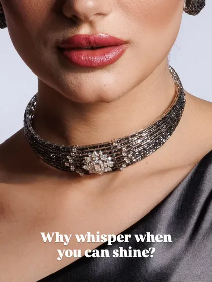 A tight, clean shot focusing entirely on the intricate design of the diamond choker. This type of macro product photography is essential for e-commerce and catalogues, where clarity and detail drive purchase decisions.
