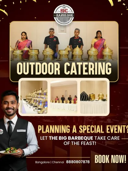 Our team is ready to serve you. This graphic showcases our uniformed staff and elegant chafing dishes, assuring you of a professional and high-quality catering setup for your event.