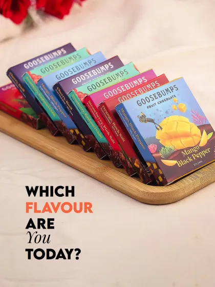 I love arranging my fruit chocolates to show off their beautiful packaging. Each bar is a little piece of art, promising an adventurous flavour experience inside.