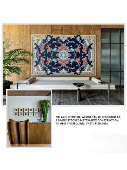 A detail from the AD India feature, showcasing the home's architecture, described as a simple stacked match-box construction to meet the required Vastu elements.