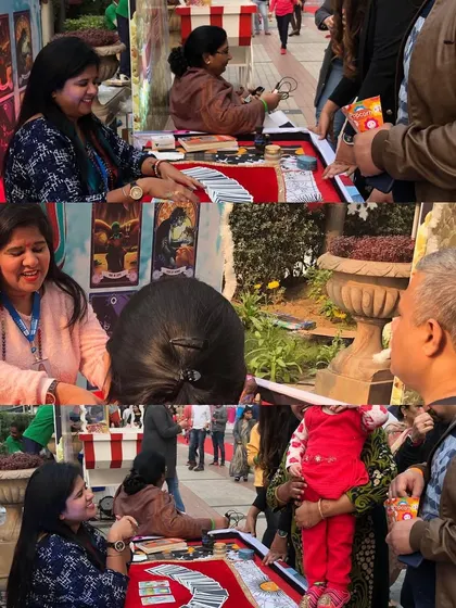 I love conducting readings at events and fairs. It's a joy to connect with so many people and offer them a small glimpse into the wisdom of tarot, whether they're curious about their soulmate or their career path.