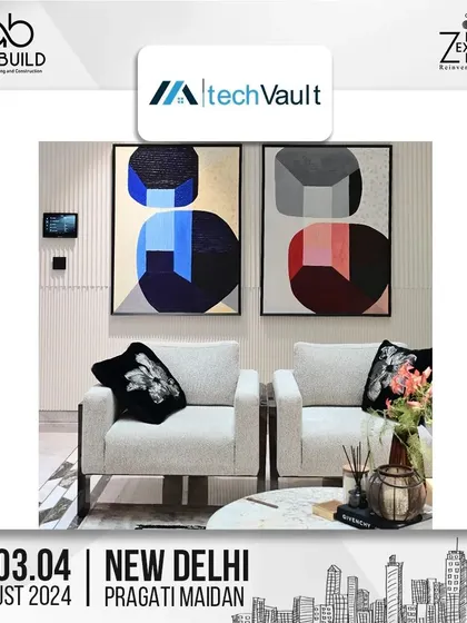 This image, used to promote our work, shows how our smart panels and keypads blend seamlessly with modern art and furniture.