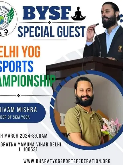 A poster for the Delhi Yog Sports Championship, where I was invited as a special guest. These events are crucial for nurturing talent and promoting yogasana at a competitive level.