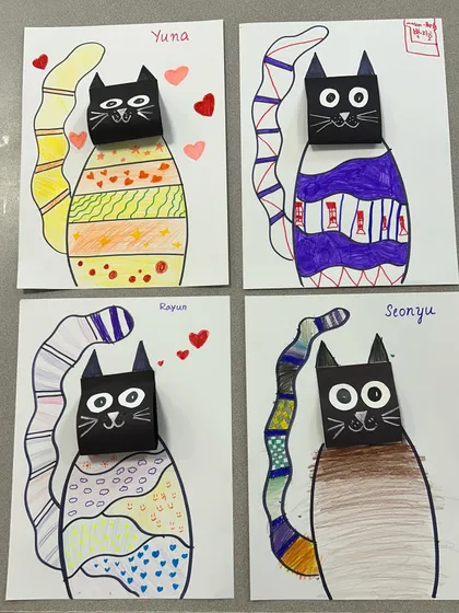 More of the creative cat artworks. I love the little hearts and details the kids added.