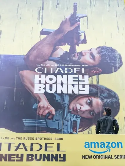 A powerful storytelling image from the Amazon Prime event, showing the star and his work on a massive scale. This shot conveys the magnitude of the launch.