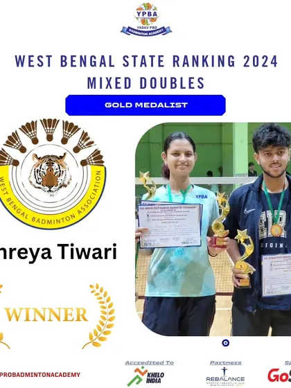 Shreya Tiwari winning the Mixed Doubles Gold at the West Bengal State Ranking 2024.