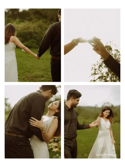 A collection of moments from a pre-wedding shoot, from holding hands to shared laughter, showcasing the variety of romantic and candid shots we capture.