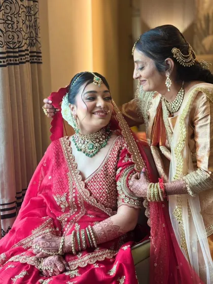 The bride's smile after seeing her final wedding look says it all. These are the moments of joy and confidence I strive to create.