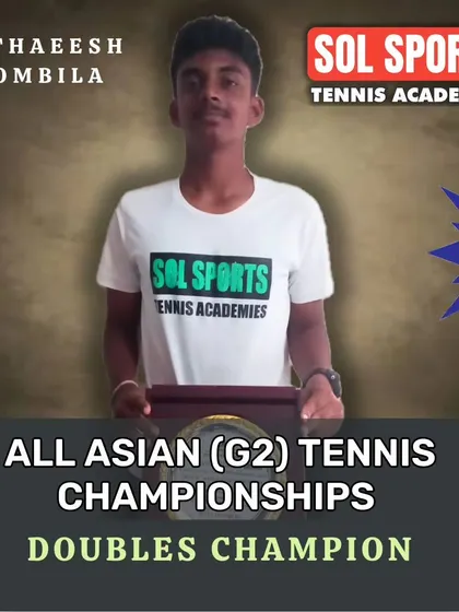 Big congratulations to Lethaeesh of Sol Sports for winning the doubles trophy at the All Asian Tennis Championships. A well-deserved victory showcasing his skill and dedication.