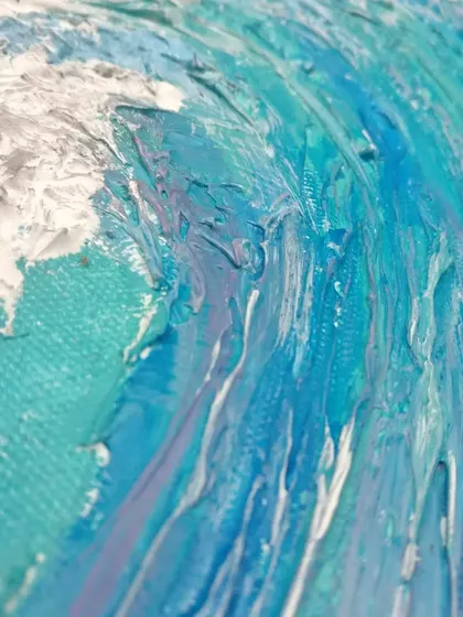 A macro shot of the texture on the ocean wave painting.