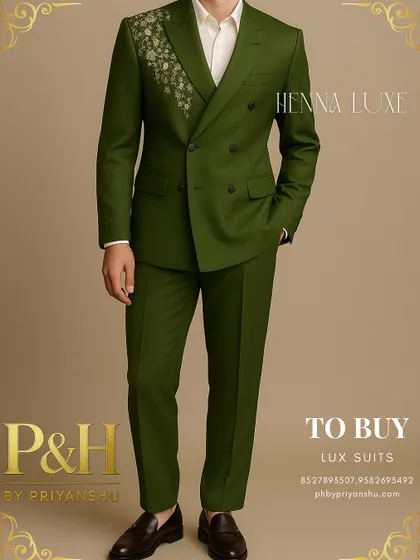 A full-length view of the suit, showing its contemporary cut and fit.