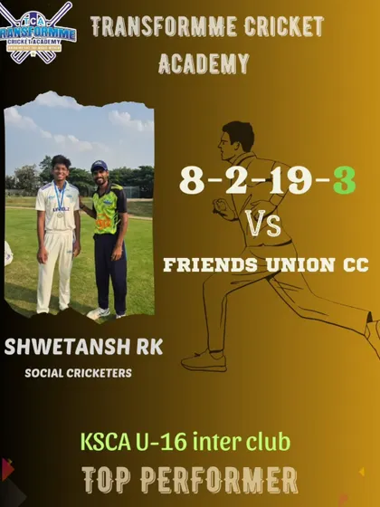 Shwetansh RK showcasing his bowling prowess with a spell of 3 for 19 against Friends Union CC in the KSCA U-16 league. His disciplined line and length consistently trouble batsmen.