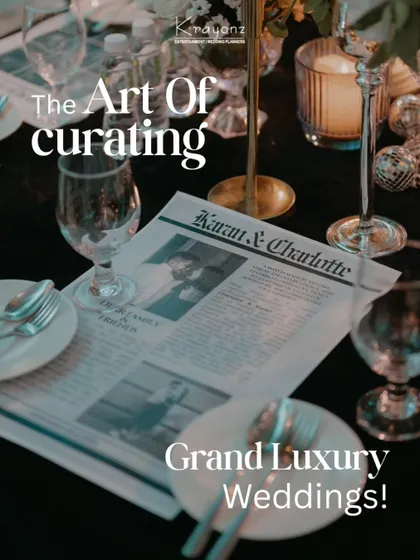 The art of curating grand luxury weddings lies in the details, like this custom newspaper-style program that tells the couple's story.