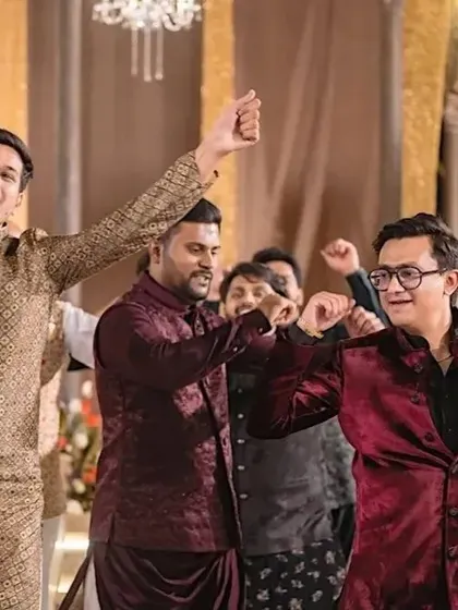 Pure celebration from the groom's side. This kind of energy is what makes a sangeet unforgettable.
