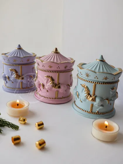 All three pastel colors of my merry-go-round jars shown together.