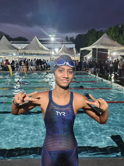 Shwiti Diwakar Suvarna celebrating her state championship win.
