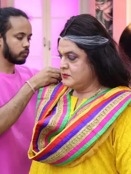 Transforming the amazing Ali Asgar sir into his iconic 'Buwaa' character for a TV series. For me, makeup is about giving life to a role, and this was a special one where I handled both the makeup and the hair draping to complete the look.