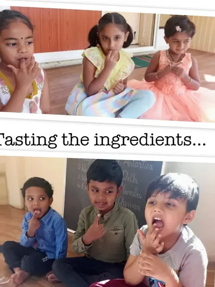 Children engaged in making Monaco canapés, a fun activity involving peeling, grating, mixing, and assembling their own savory snacks.