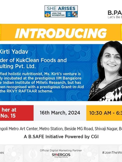 It was wonderful to be introduced at the 'SHE ARISES' event, an initiative by B.PAC and CGI. My journey is fueled by conscious partners who believe in KuKClean's mission.