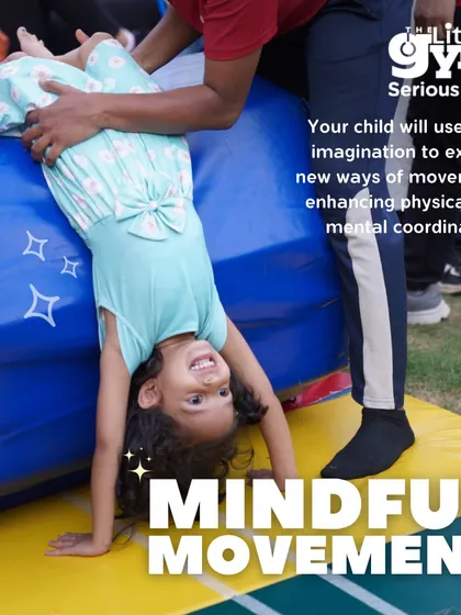 Using their imagination to explore new ways of movement is a cornerstone of our preschool program. This child is learning to do a supported handstand, an activity that enhances physical and mental coordination in a playful way.