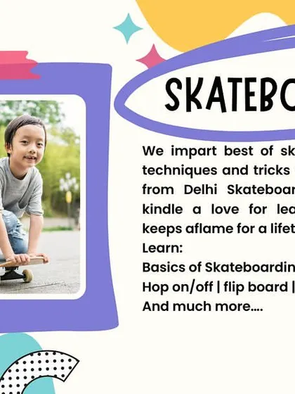 This flyer provides details about my skateboarding program. I partner with professional teachers to cover everything from the basics of hopping on the board to learning tricks like tail taps and carving.
