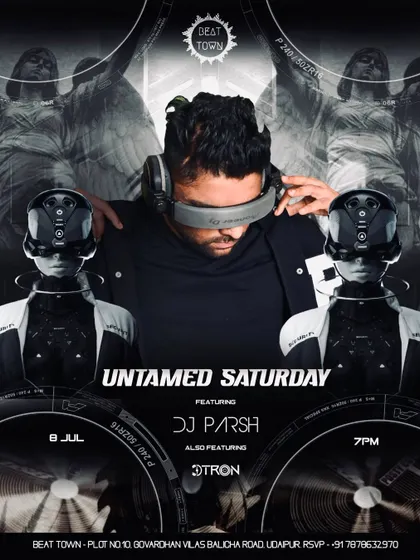 The promotional poster for my 'Untamed Saturday' gig in Udaipur. I travel across India, bringing my signature sound to new cities and venues.