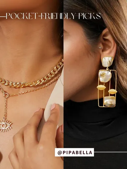 Statement pieces from Pipa Bella. A layered evil eye necklace or geometric mother-of-pearl earrings can instantly elevate a simple top or dress.