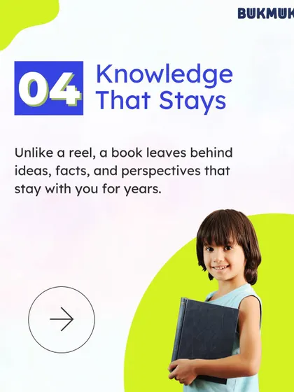 The fourth benefit of reading: Knowledge That Stays. Unlike a fleeting social media post, the ideas, facts, and perspectives gained from a book leave a lasting impact that stays with you for years.