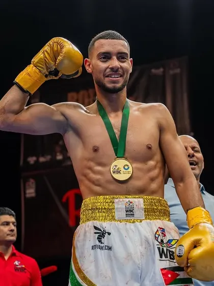 Victory on the global stage. Our fighter celebrating his win at the WBC Grand Prix in Saudi Arabia.