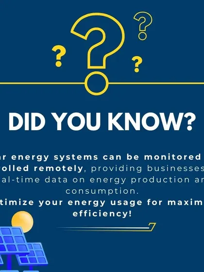 Our solar energy systems can be monitored and controlled remotely. This provides businesses with real-time data on performance, enabling them to optimize energy usage for maximum efficiency and cost savings.